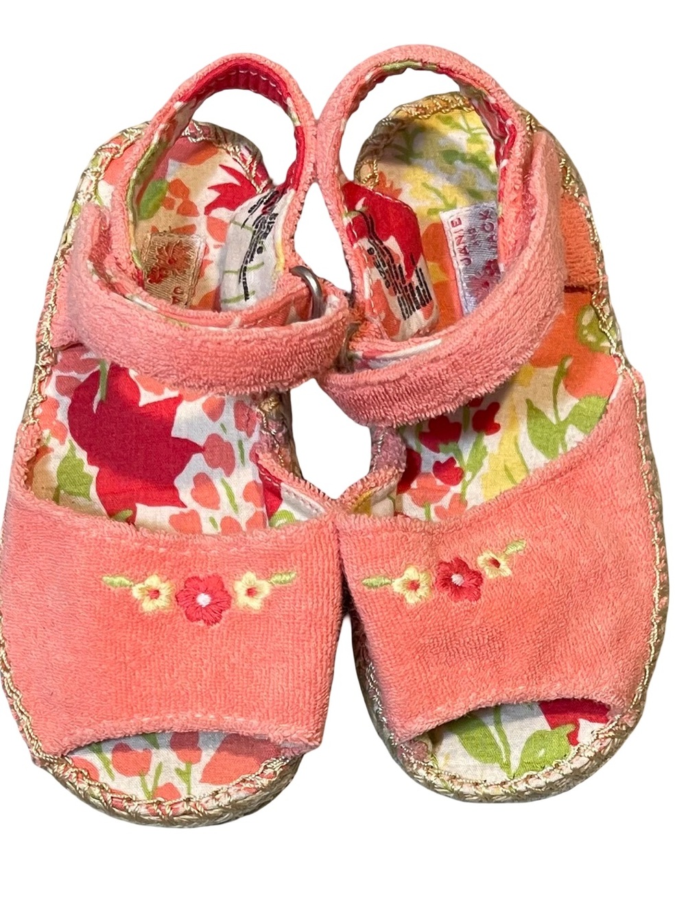 Janie and Jack Holiday Beach Coral Floral Terry Sandals 6